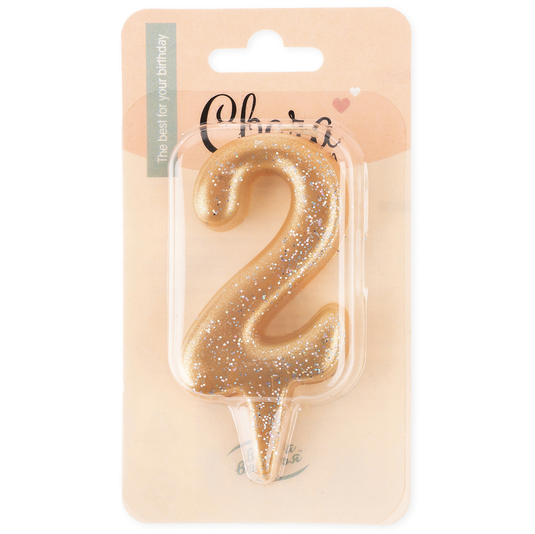 Свеча Овал, Золото, с блестками, Цифра