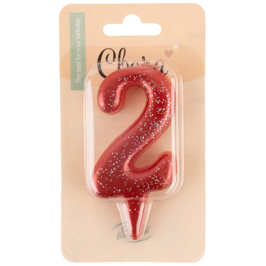Свеча Овал, Красный, с блестками, Цифра