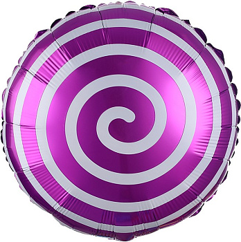 Шар (18''/46 см) Круг, Леденец Спираль, Фиолетовый