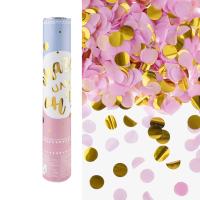 Пневмохлопушка (12/30 см), Гендер Пати, Круги фольга и тишью, Розовый/Золото, 1 шт.