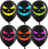 Шар (12''/30 см) Яркие тыквы на Хэллоуин, Черный, флуор