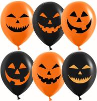 Шар (12''/30 см) Тыквы на Хэллоуин, Черный/Оранжевый, пастель