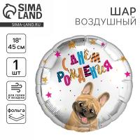 Воздушный шар фольгированный 18" «С др, песик» круг Воздушный шар фольгированный 18" «С др, песик» круг