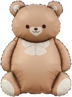 Шар (35''/89 см) Фигура, Мишка с бантом, Коричневый, Сатин Шар (35''/89 см) Фигура, Мишка с бантом, Коричневый, Сатин