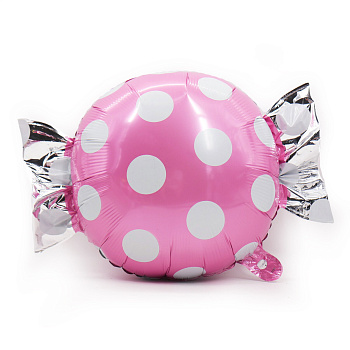 Шар (24''/61 см) Фигура, Конфета, Белые точки, Розовый
