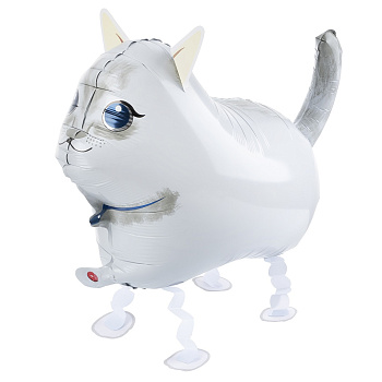 Шар 3D (25''/64 см) Ходячая Фигура, Кошка, Белый, 1 шт. в уп.