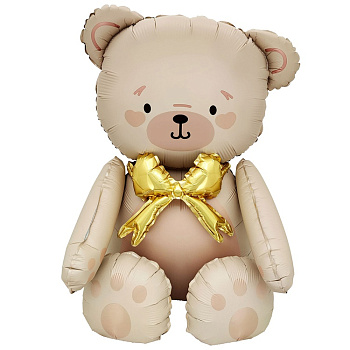 К ФИГУРА AIR Мишка бежевый бант золотой