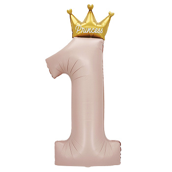 Шар (49''/124 см) Цифра, 1 Золотая корона, Розовый