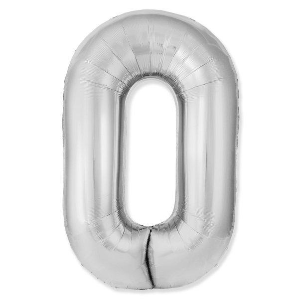 Шар (40''/102 см) Slim, Серебро, Цифра (Шар (40''/102 см) Slim, Серебро, Цифра 0)