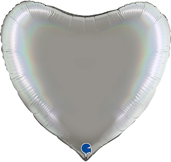 Шар (36''/91 см) Сердце, Серебро, Голография
