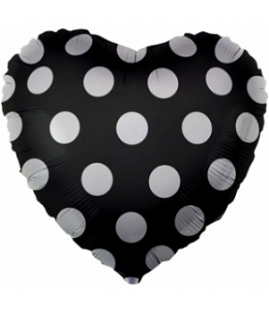 Шар (18"/46 см) Сердце, Белые точки , Черный
