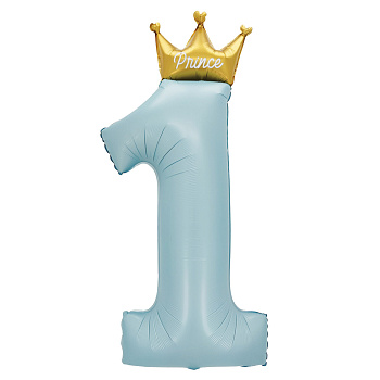 Шар (49''/124 см) Цифра, 1 Золотая корона, Голубой