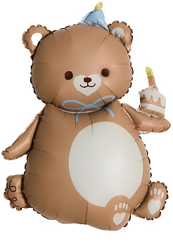 Шар (39''/99 см) Фигура, Мишка с кексиком, Бежевый, Сатин